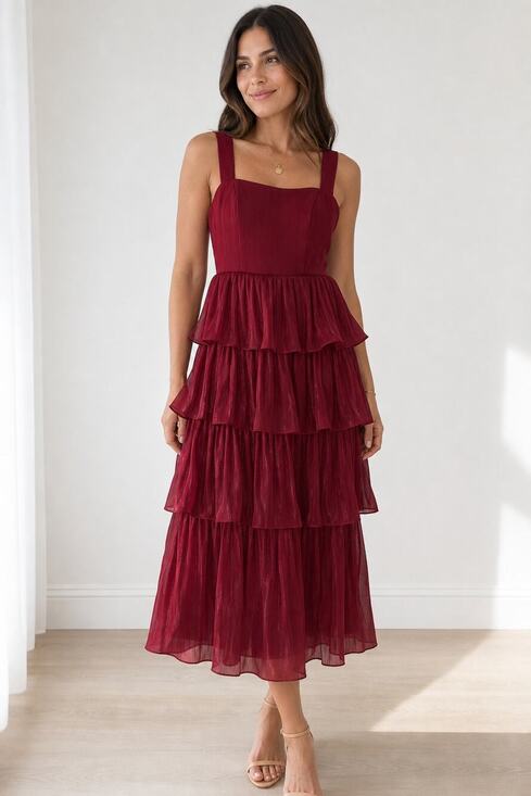 Unbranded Dresses & Skirts - Red Tiered Ruffle Dress With Straps Size 8